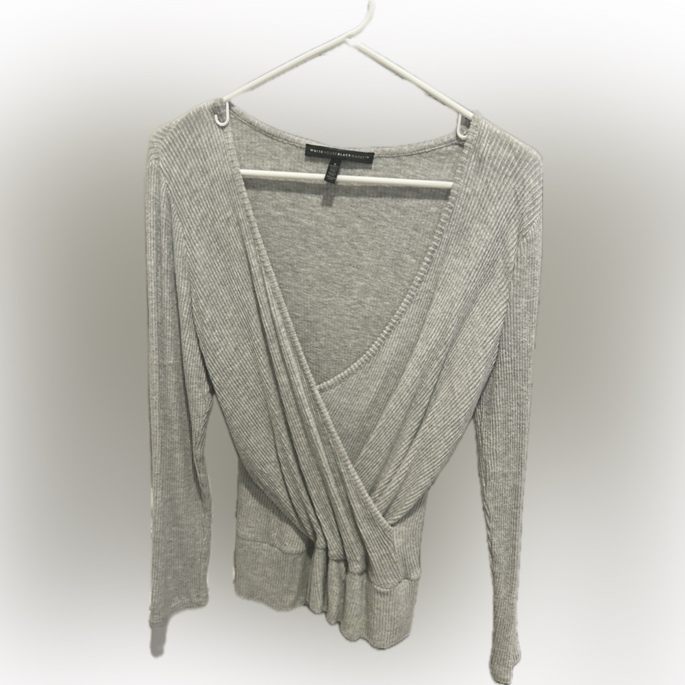 White House Black Market Light Gray Wrap Sweater size small